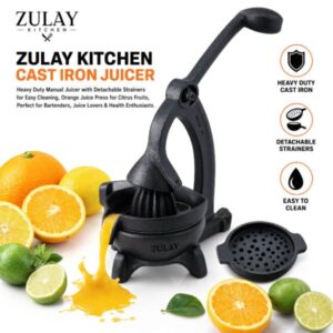 Zulay Kitchen Cast Iron Juicer - Heavy Duty Manual Juicer with Detachable Strainers for Easy Cleaning, Orange Juice Press for Citrus Fruits, Perfect for Bartenders, Juice Lovers & Health Enthusiasts