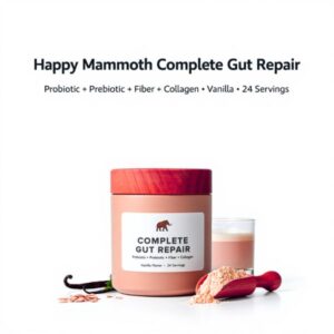 Happy Mammoth Complete Gut Repair Probiotic, Prebiotic, Fiber & Collagen Supplement for Gut Health, Digestion, Healthy Gut Microbiome, Reduces Constipation & Bloating 24 Servings, Vanilla Flavor