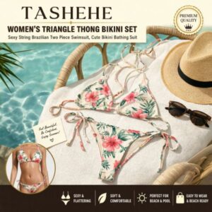 TASHEHE Women's Triangle Thong Bikini Set Sexy String Brazilian Two Piece Swimsuit Cute Bikini Bathing Suit