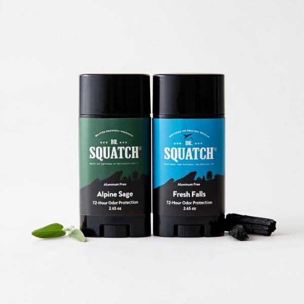 Dr. Squatch Natural Men’s Deodorant – Aluminum Free Natural Deodorant Men with Charcoal & Postbiotics for 72-Hour Odor Protection – Alpine Sage + Fresh Falls, 2.65oz Stick (2-Pack)