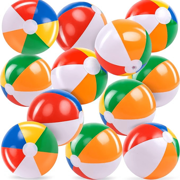 JOYIN 12-Pack 12″ Rainbow Beach Balls – Bulk Inflatable Pool & Party Toy Set for Kids and Adults