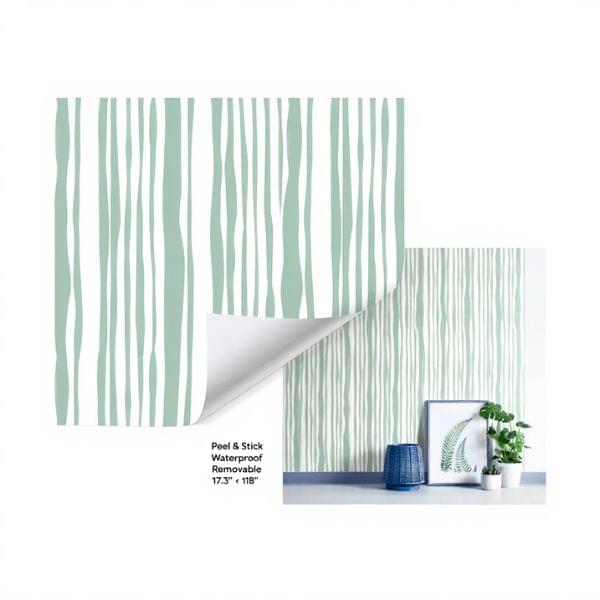 Guvana Sage Green Peel-and-Stick Striped Wallpaper – Waterproof, Removable